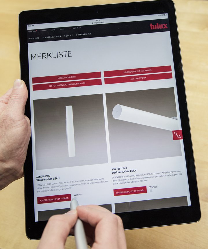 Merkliste - SWISS LIGHT CREATIONS Auf der Tulux-Website können Sie jedes Produkt mit einem einfachen Klick in Ihre persönliche Merkliste aufnehmen.